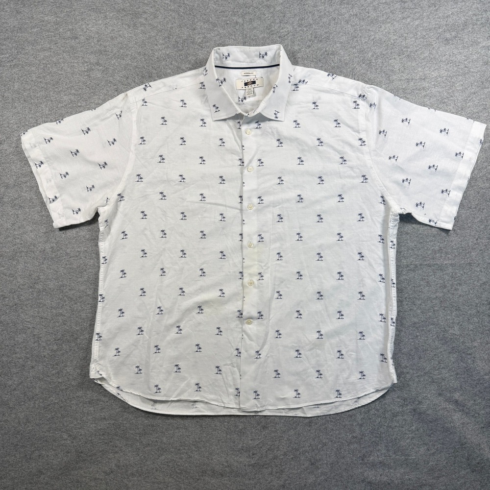 Joseph Abboud Mens Modern Fit Button Down Shirt XXL White Linen Blend Palm Tree